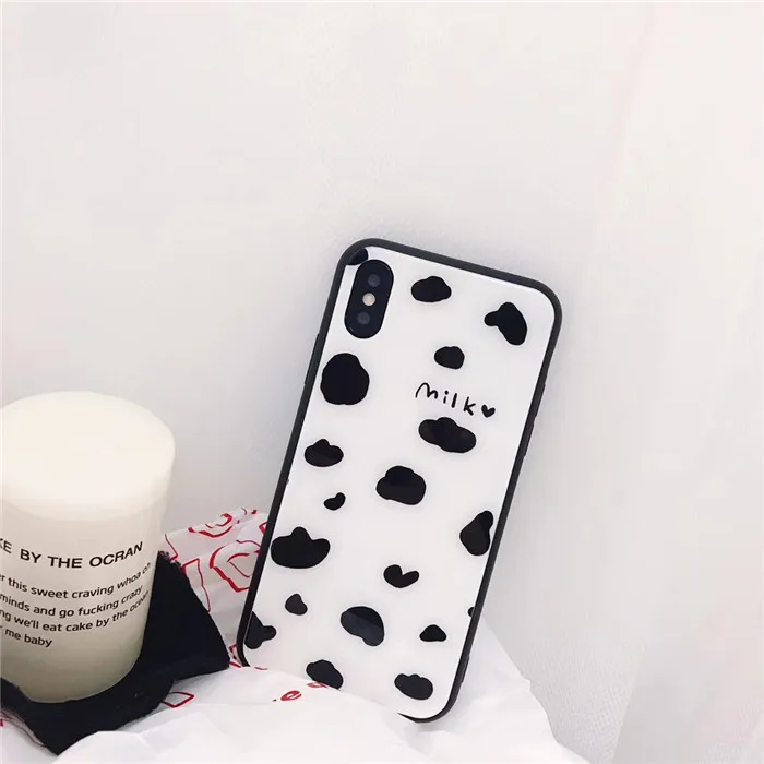 GlamPhoneCase Milk Pattern Glass Phone Case for iphone X 8 8PLUS 7 7PLUS 6 6PLUS 6S 6S+ Hard Back Cover Capa |