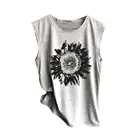 Женский Свободный Топ без рукавов с принтом подсолнечника, Повседневная футболка большого размера