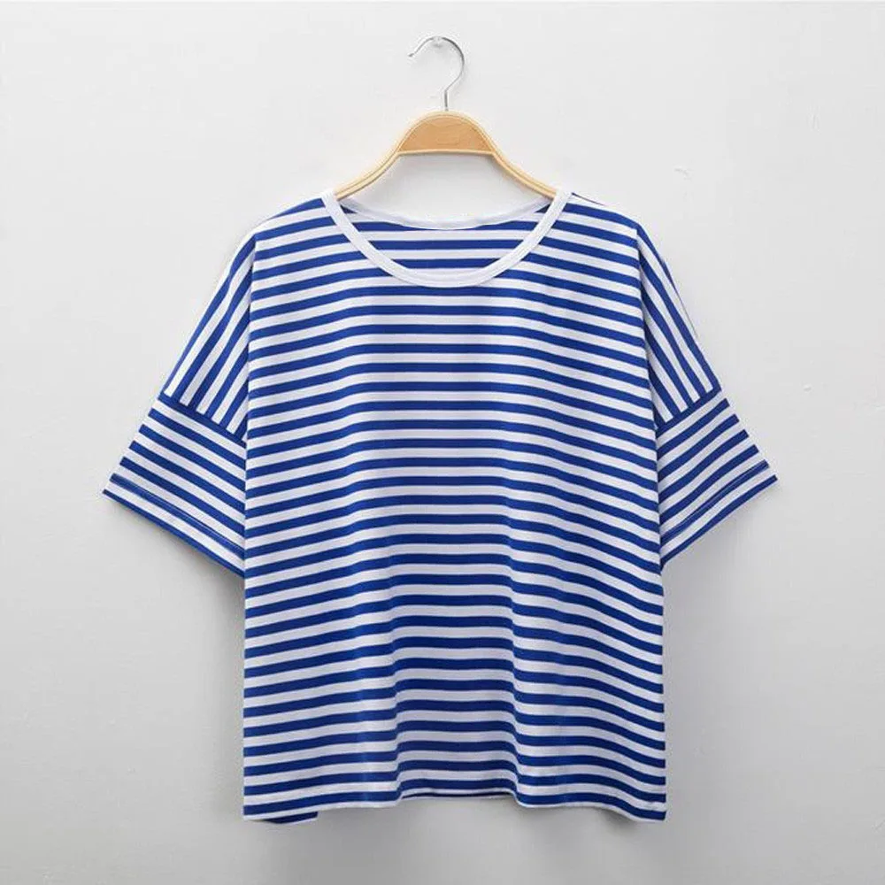 Женская футболка в полоску универсальная свободная японском ретро стиле с