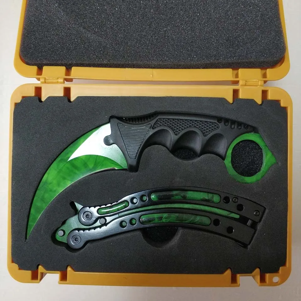 Прямая поставка Karambit+ нож для тренера+ нейлоновая сумка+ отвертка+ коробка CSGO чехол для игрового ножа Бабочка Набор комбинированных ножей тупое лезвие