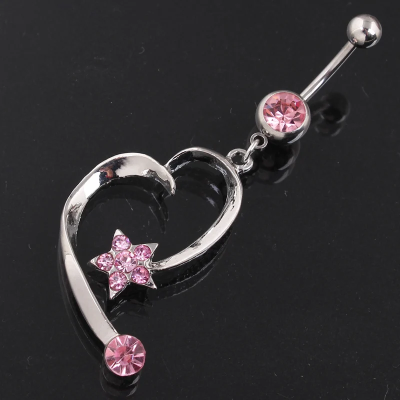 High Quality 316L Surgical Steel Piercing Heart and star Pendant Navel Ring Belly Button Rings Body Jewelry |