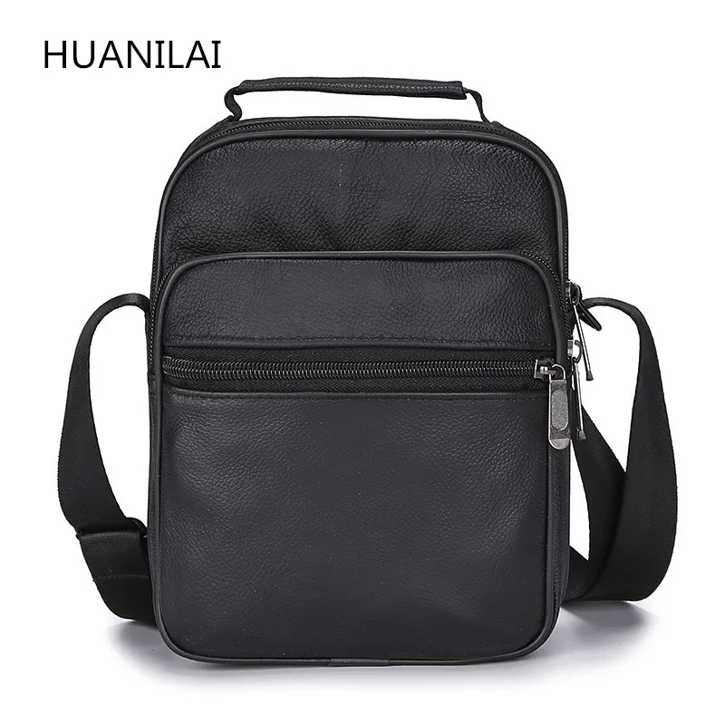 

HUANILAI Men's Genuine Leather Messenger Bags For Men Shoulder Bags Crossbody Bags New Fashion Black Handbags TY011