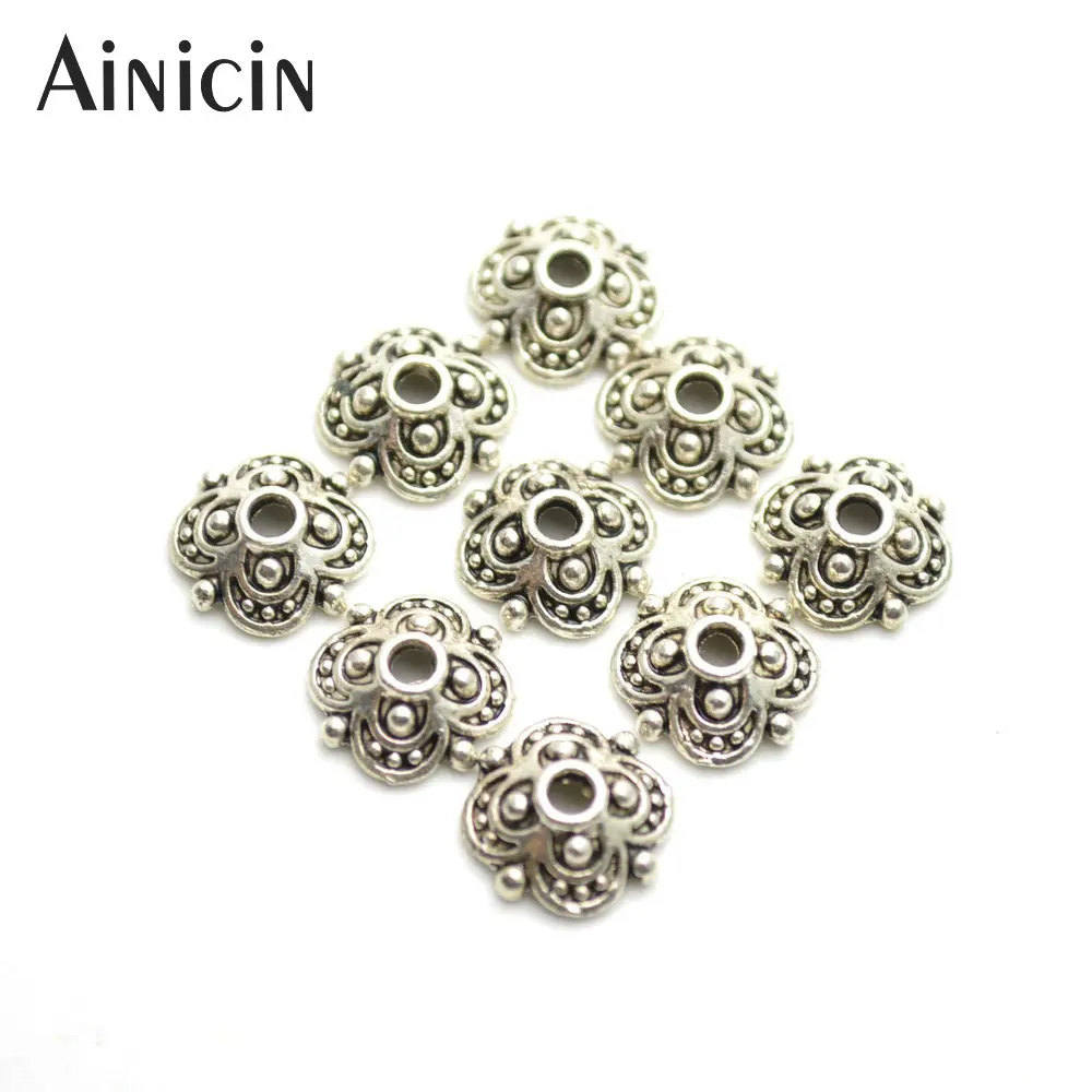 

20pcs Flower Shape Ancient Silver Color 10mm Diameter Spacer Beads For Fashion Bracelets Necklace Making Materials