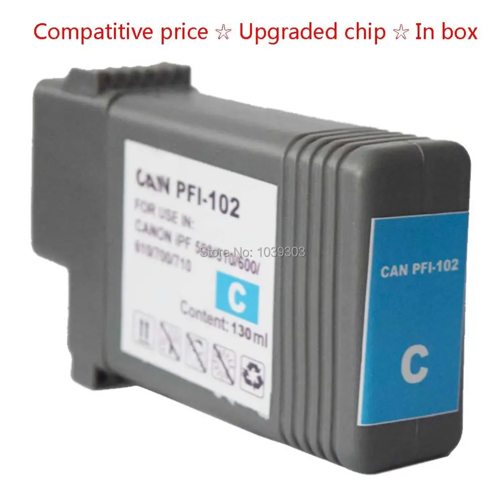 

1x Compatible Cyan Ink cartridge PFI-102 for Canon Printer iPF500/510 iPF600/605/610 iPF700/710/720/760 iPF650/655 iPF750/755