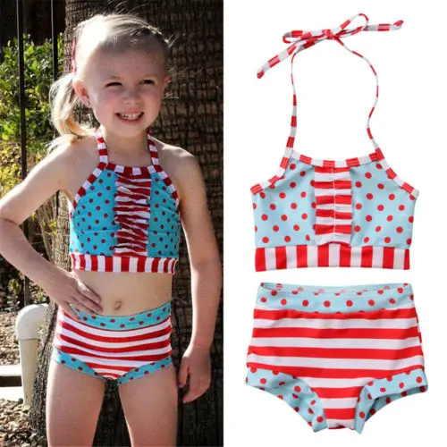 Милый комплект бикини в горошек для маленьких девочек купальник с высокой талией