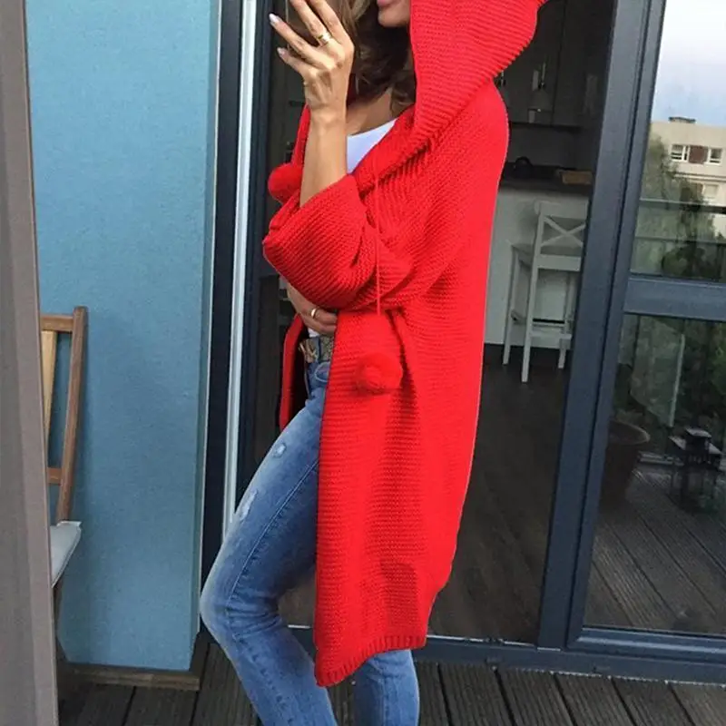 Turmeric hooded sweater Vintage pompon twist knitted women cardigan casual ladies Fashion autumn female outwear |