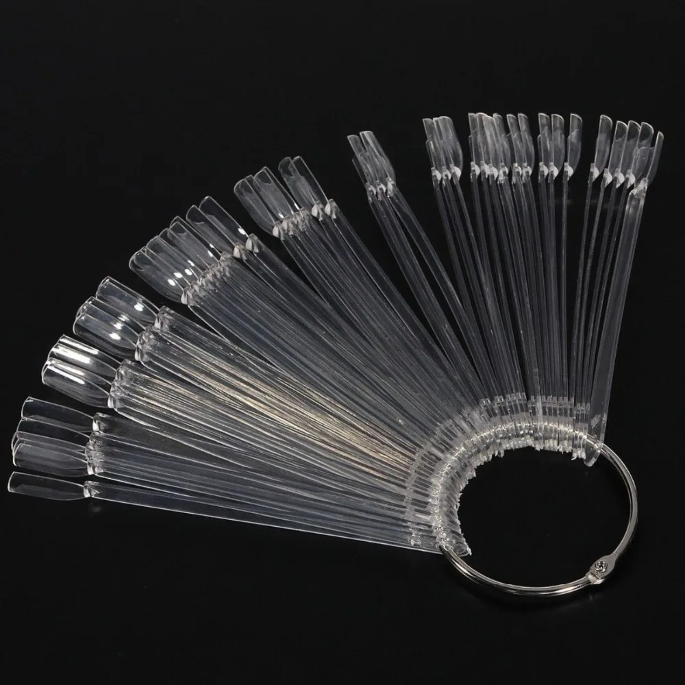 50pcs/lot False Nails Fan Style Fake Tips Artificial Pallet Nail Art Display Clipper Nep White Clear Makeup Tools | Красота и