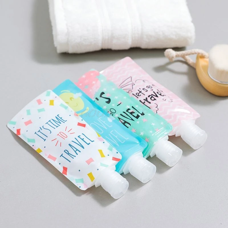 100ml Mini Travel Liquid Dispenser Bag Shampoo Storage Container Candy Color Letters Geometric Pattern Lotion Bottle Squeeze | Красота и