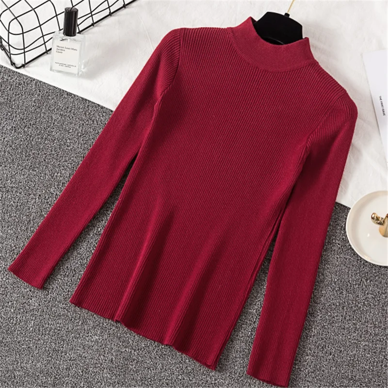 Корейский женский свитер с высоким плотно облегающим шею воротником Sueter mujer Invierno
