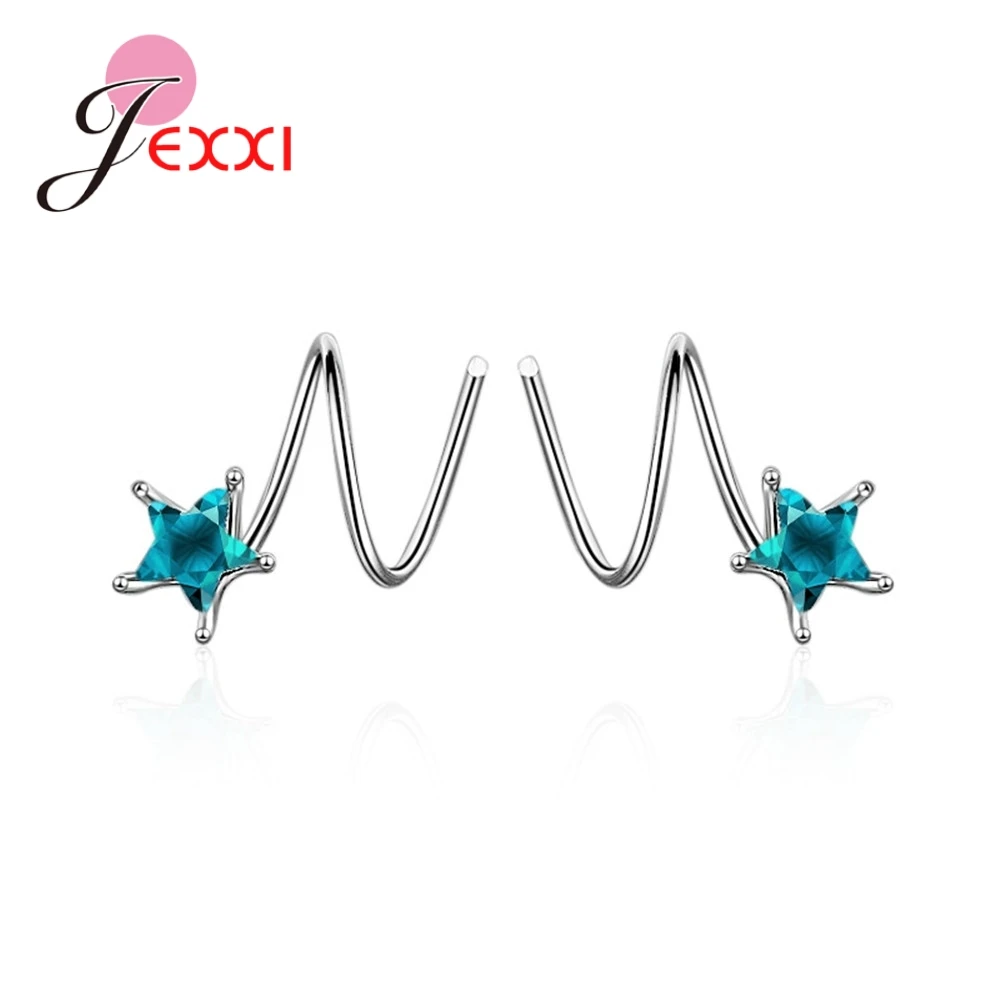 Женские серьги из стерлингового серебра 925 пробы с голубыми звездами стильные