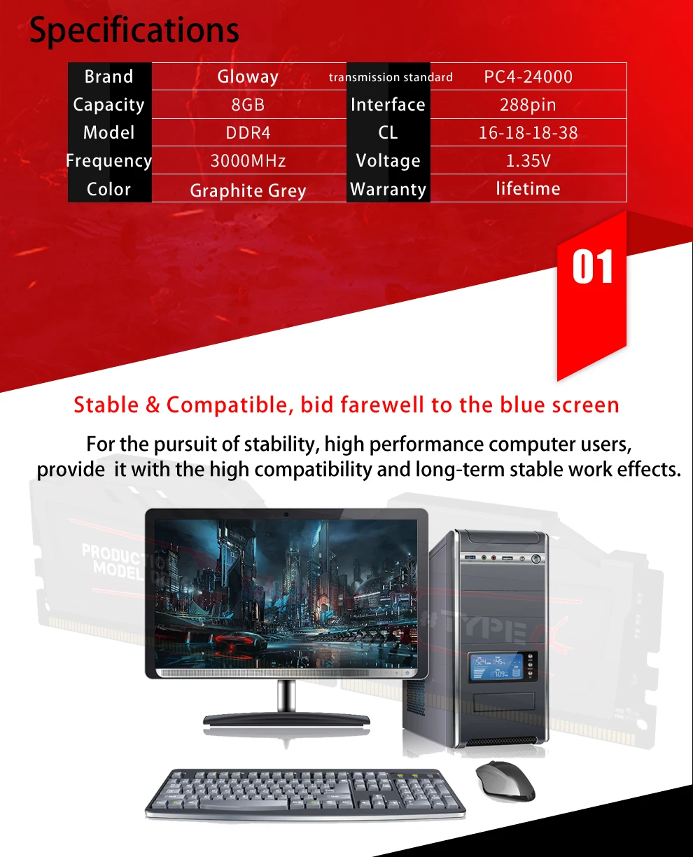 Gloway 8 Гб DDR4 1,35 в 3000 МГц PC4-24000 для рабочего стола пожизненная гарантия поддержка XMP ram ddr4 8 Гб 3000 МГц 2666 МГц