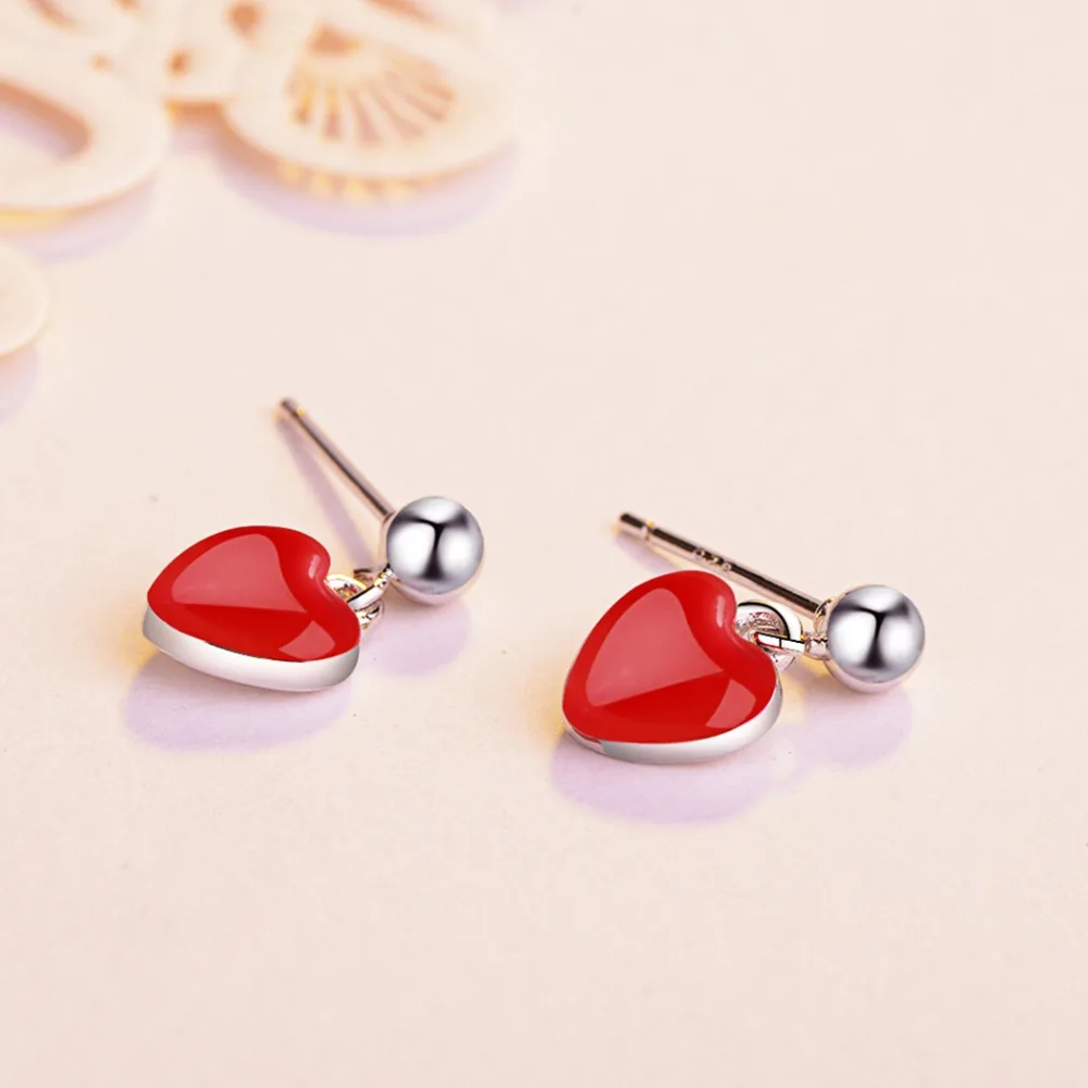 Женские серьги гвоздики Chandler Red Love Heart Милая Бусина в виде круга