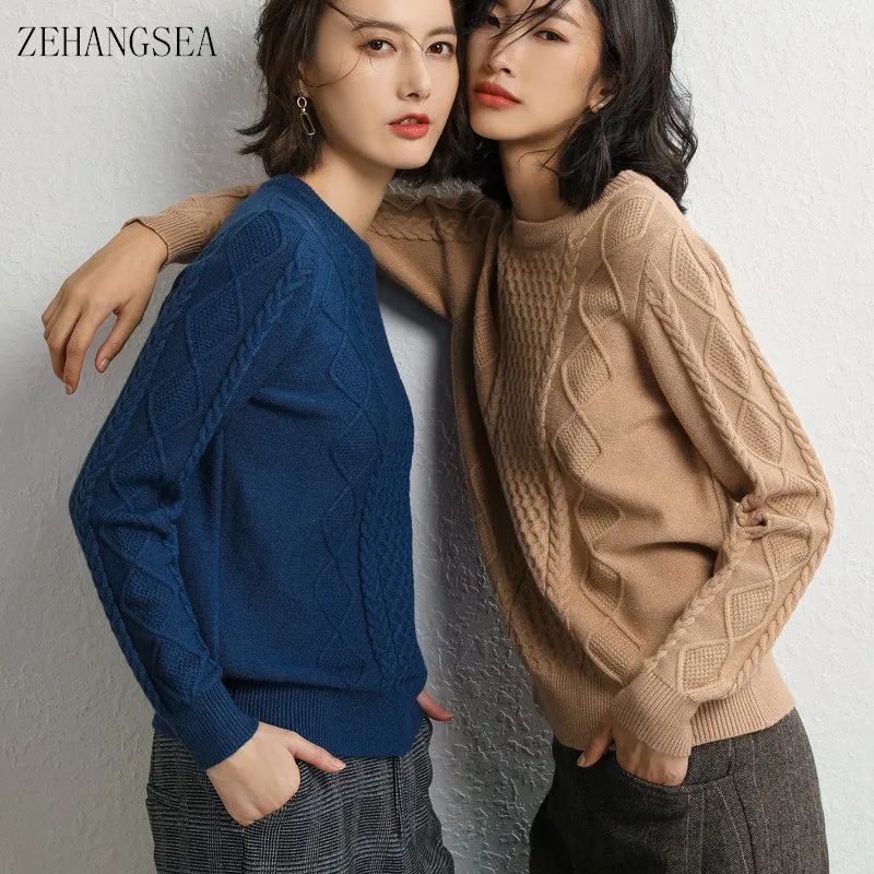 ZEHANGSEA-Новый кашемировый свитер женский пуловер круглый вырез короткий раздел 5