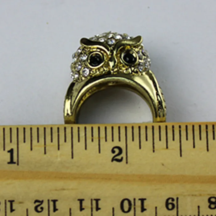 2017 винтажное огромное позолоченное кольцо с большой совой мужское со стразами в
