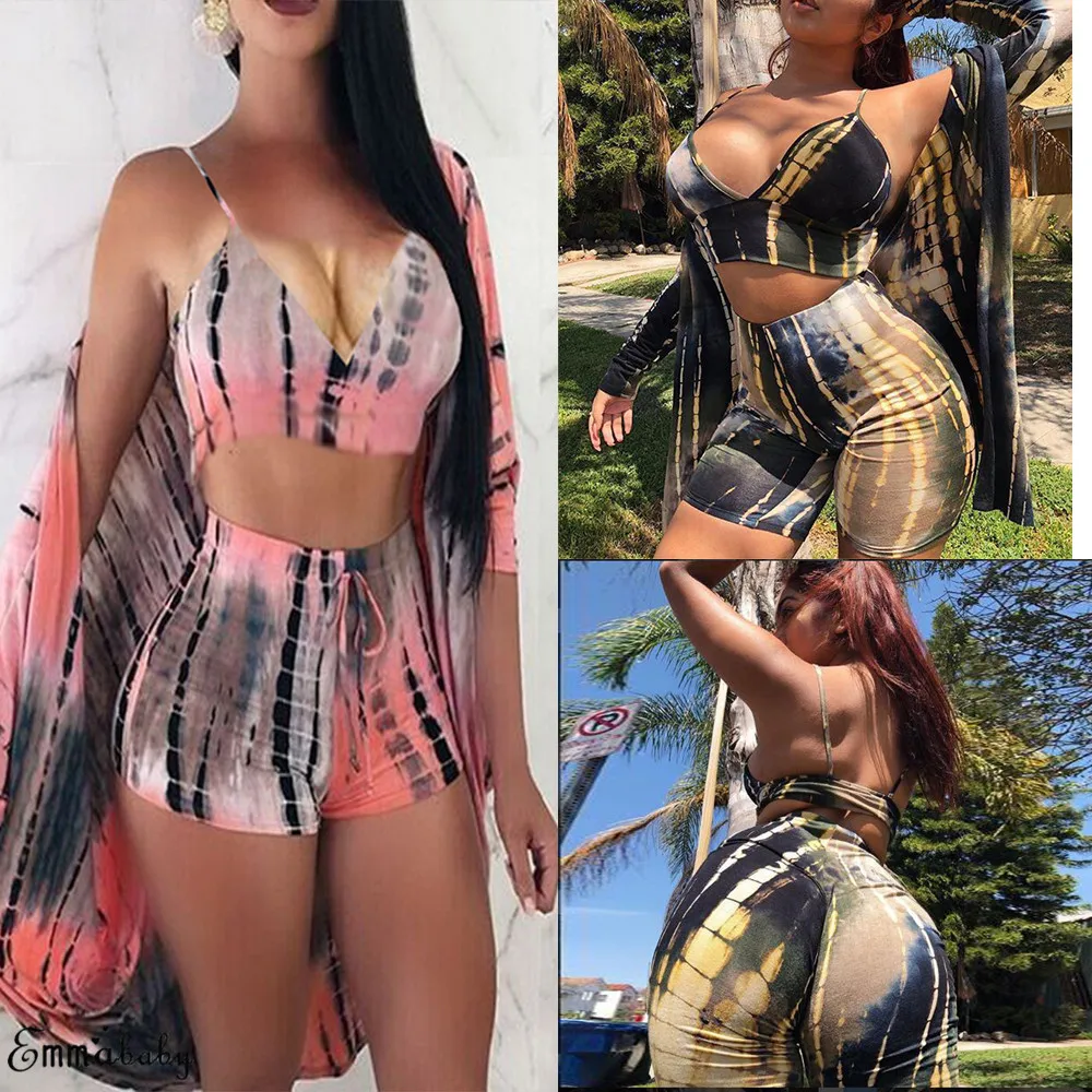 

Fashion Women Set 2 Pieces Bodycon Tanks Crop Top+Shorts High Waist Romper Printed Summer Holiday Hot Set Outfit