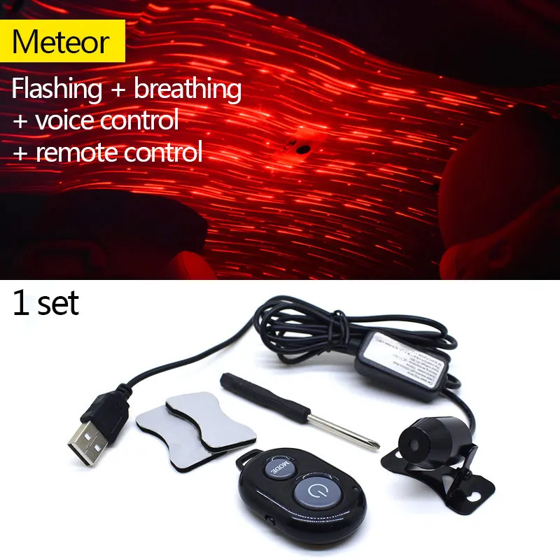 meteor with control USB СВЕТОДИОДНЫЙ светильник для автомобиля, атмосферная звезда, голосовой пульт дистанционного управления, цветная музыкальная звуковая лампа, Рождественский интерьерный декоративный светильник - Испускаемый цвет: meteor with control