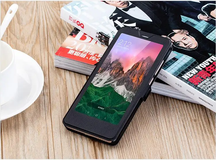 Чехол книжка для Xiaomi Redmi 5 Plus противоударный прозрачный чехол с окошком экрана