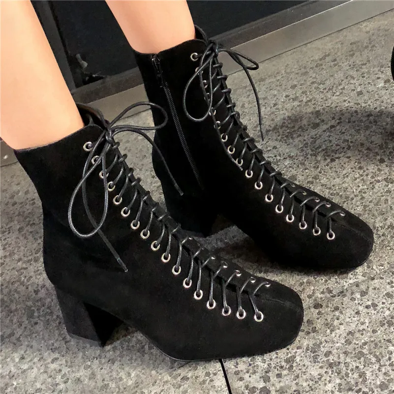 FEDONAS Euro Style New Arrival Fashion Women Ankle Boots Autumn Winter Cross-tied Square Toe Sexy Party Night Club Shoes Woman
