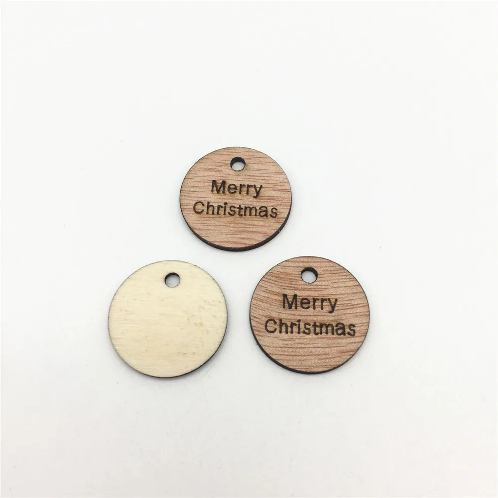 Merry Christmas 200 шт. 25 мм деревенский деревянный круг свадьбы Круглый Деревянный диски с отверстием пользу Baby Shower Рождество теги Подвески - Цвет: Merry Christmas