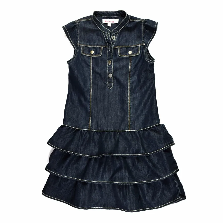 Baby Girls Princess Dresses Denim Sundress Jeans Layered Tutu Ruffled Sleeve Vintage Bebe Vestidos Menina Girl Clothing | Детская одежда