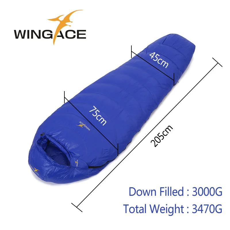 WINGACE заполнить 2000 г 3000 4000 гусиный пух спальный мешок Сверхлегкий Поход Открытый путешествия Мумия спальный мешок uyku tulumu - Цвет: Blue 3000G