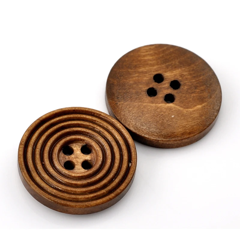Деревянные Швейные Кнопки Скрапбукинг 4 отверстия Круглый Свет кофе 25 мм (1 &quot)