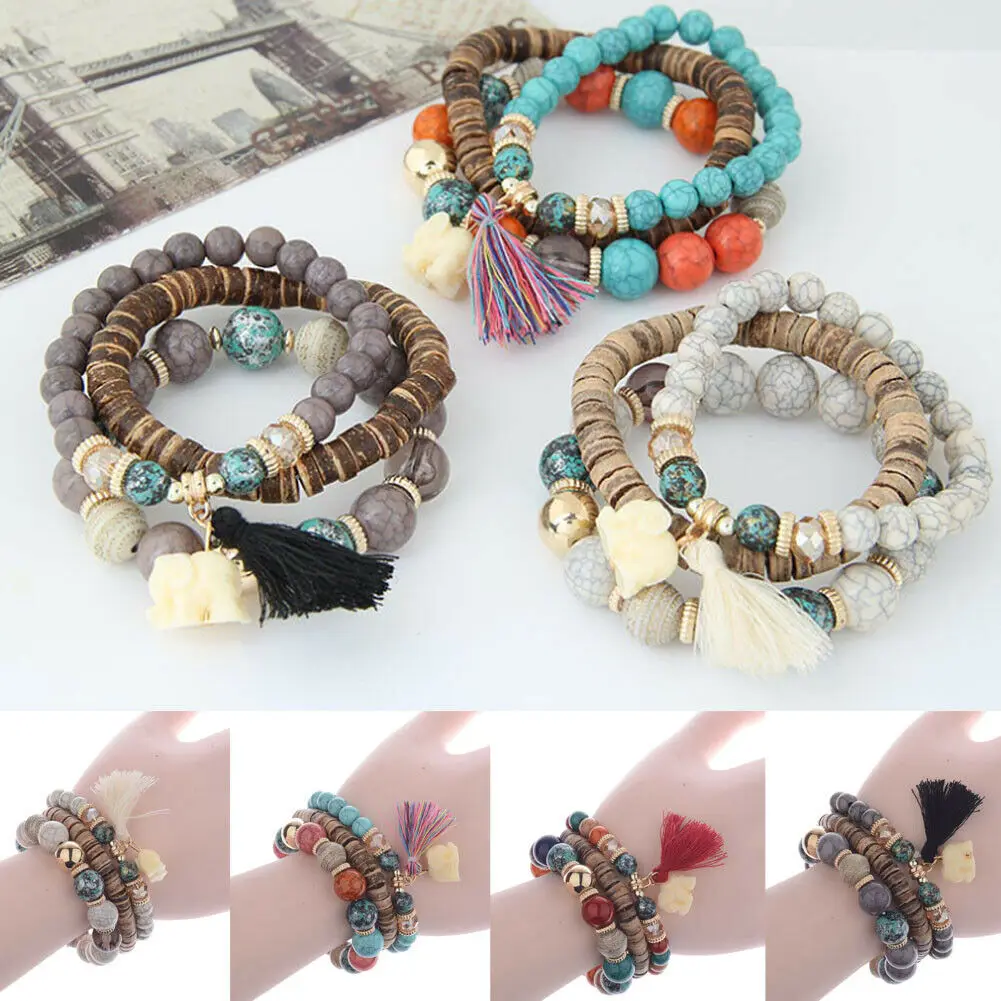 Новинка унисекс женские и мужские винтажные 3 шт многослойный с бусинами