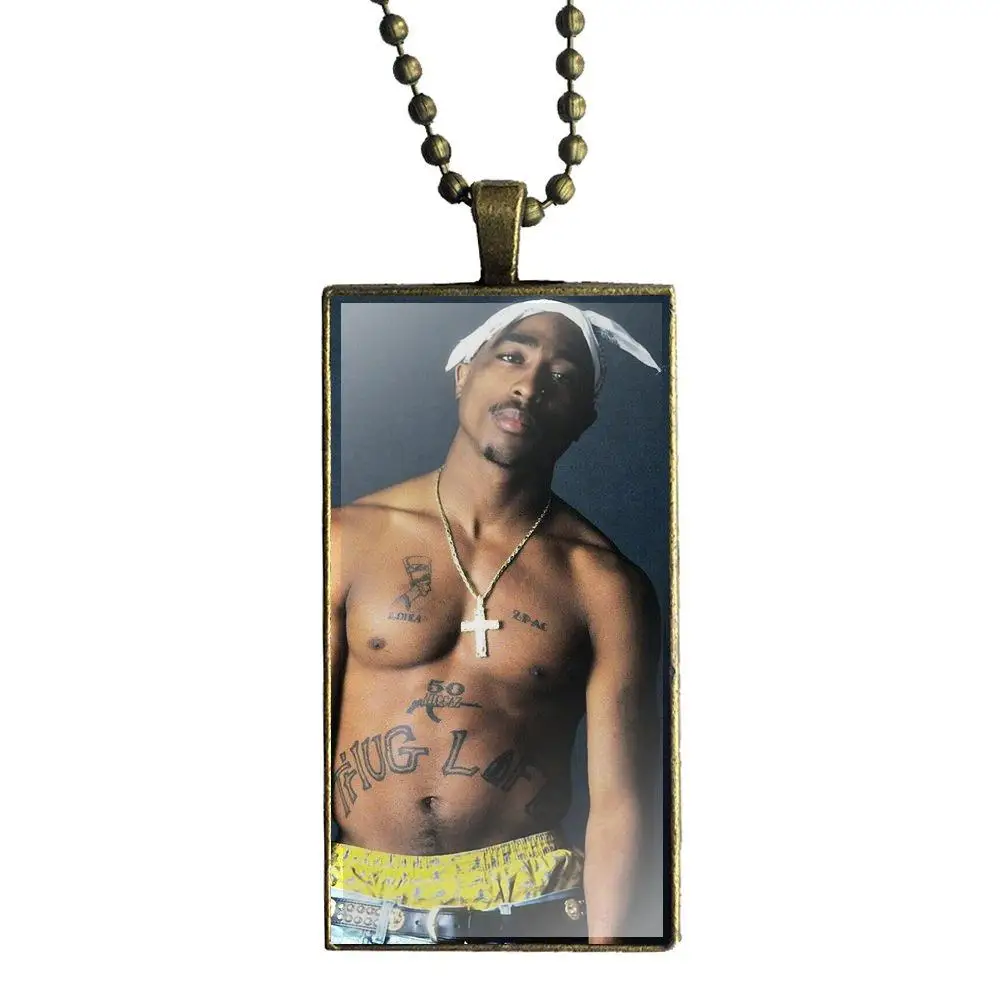 as picture Роскошная печать 2pac Tupac Shakur, модный стеклянный кабошон, подвеска, прямоугольное ожерелье, колье, ожерелье, ювелирные изделия для девочек, лучший подарок - Окраска металла: as picture