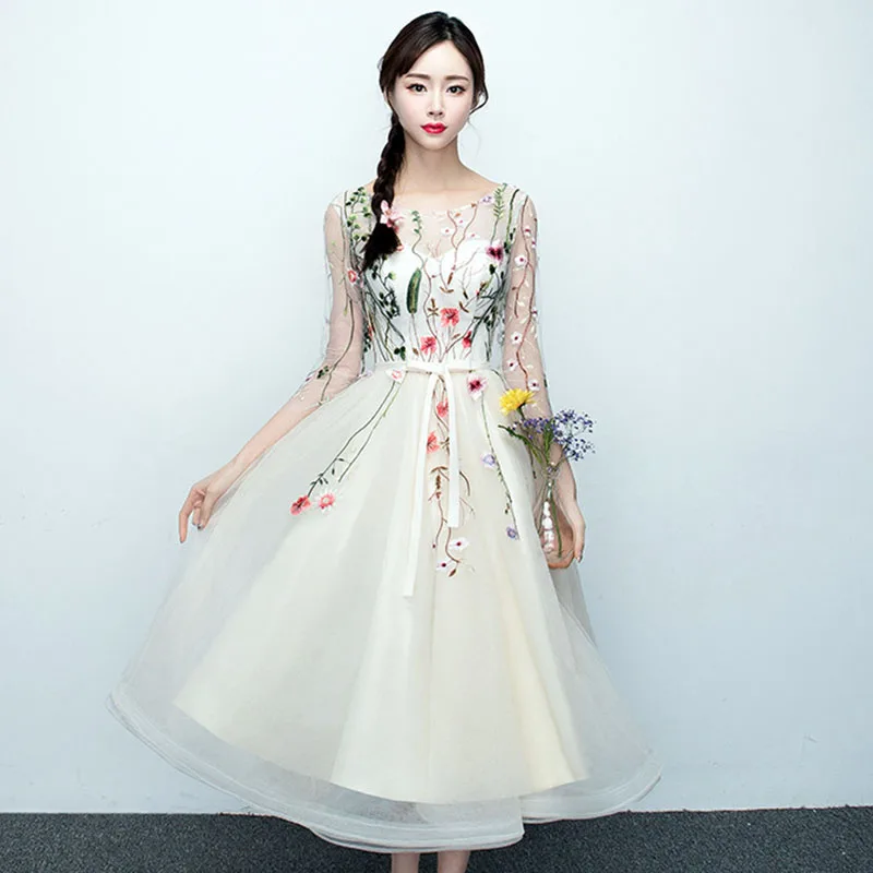 Champagne Women Cocktail Mini Dress Lace Vestido De Noche Elegante Embroidery Flower Formal Gown Sexy Belt Robe De Soiree