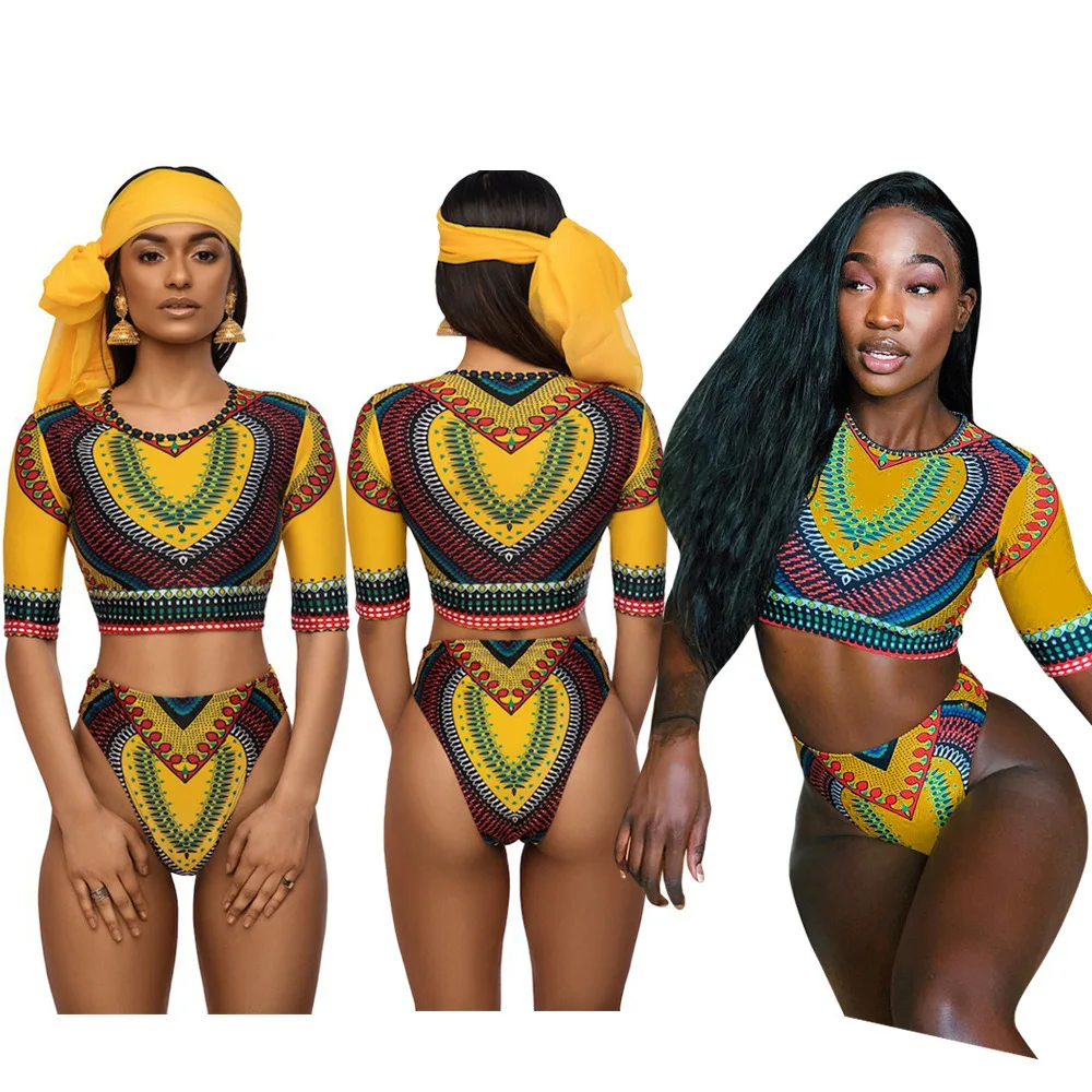 2019 Сексуальная африканская одежда с принтом двухсекционный костюм Топ трусики