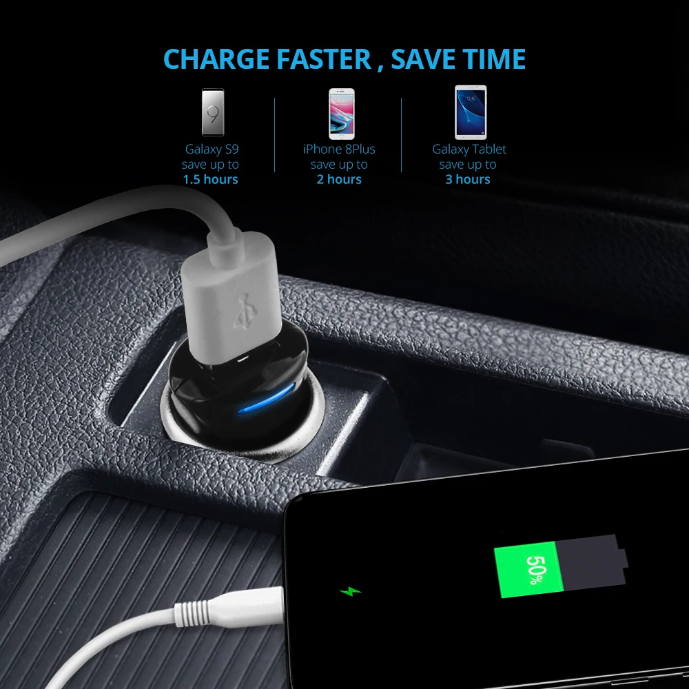 SUNGUY Mini USB Автомобильное зарядное устройство адаптер 2.1A для мобильного телефона