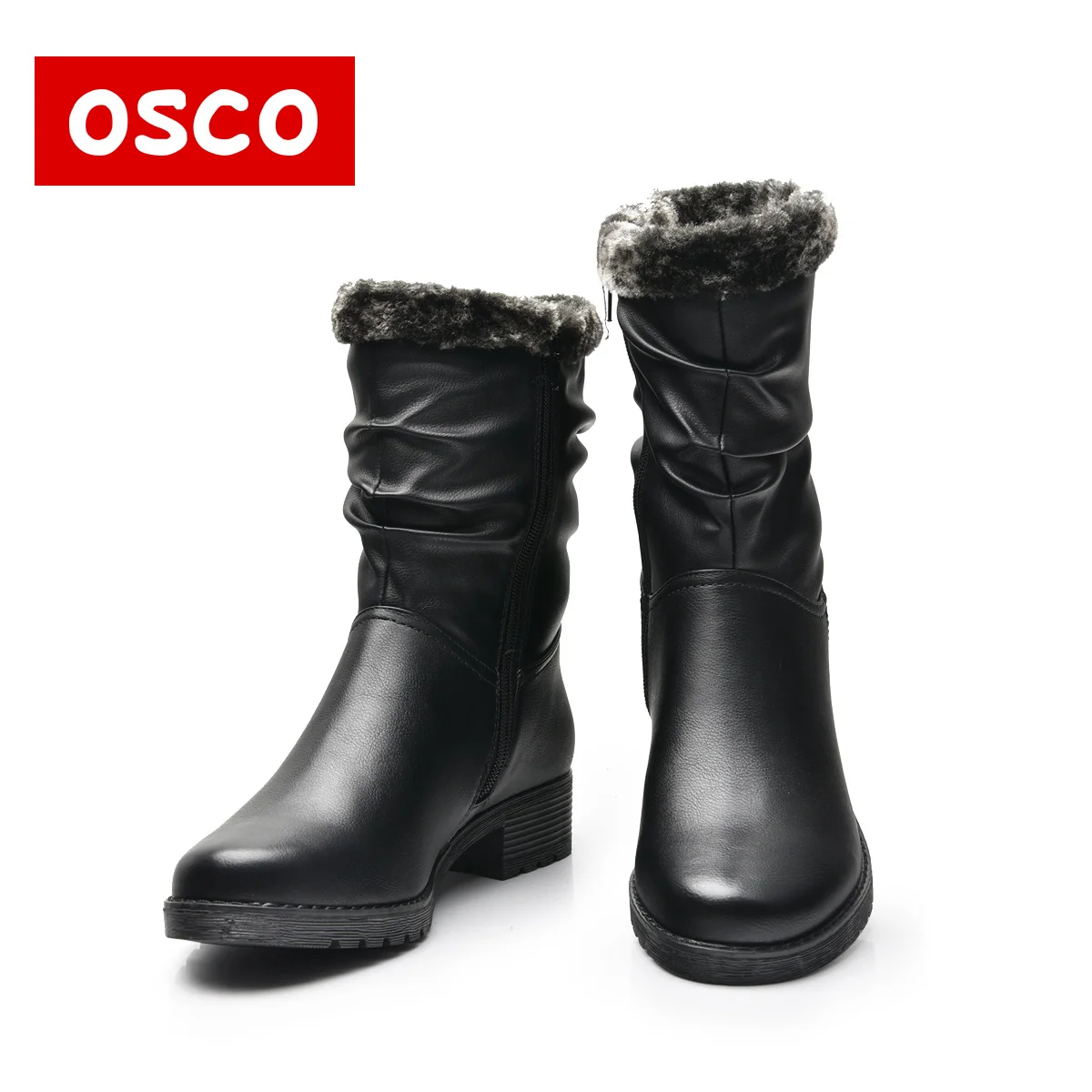 OSCO Brand New Style Winter Women Boots Warm PU Leather Snow Female Round Toe Mid-Calf Fashion Flats Boots#116F06YB | Обувь