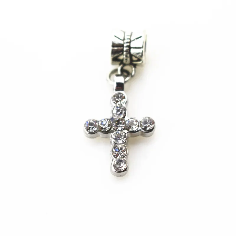 

20pcs/lot crystal cross charms hanging charm big hole pendant bead charm fit pando bracelet diy jewelry dangle charms