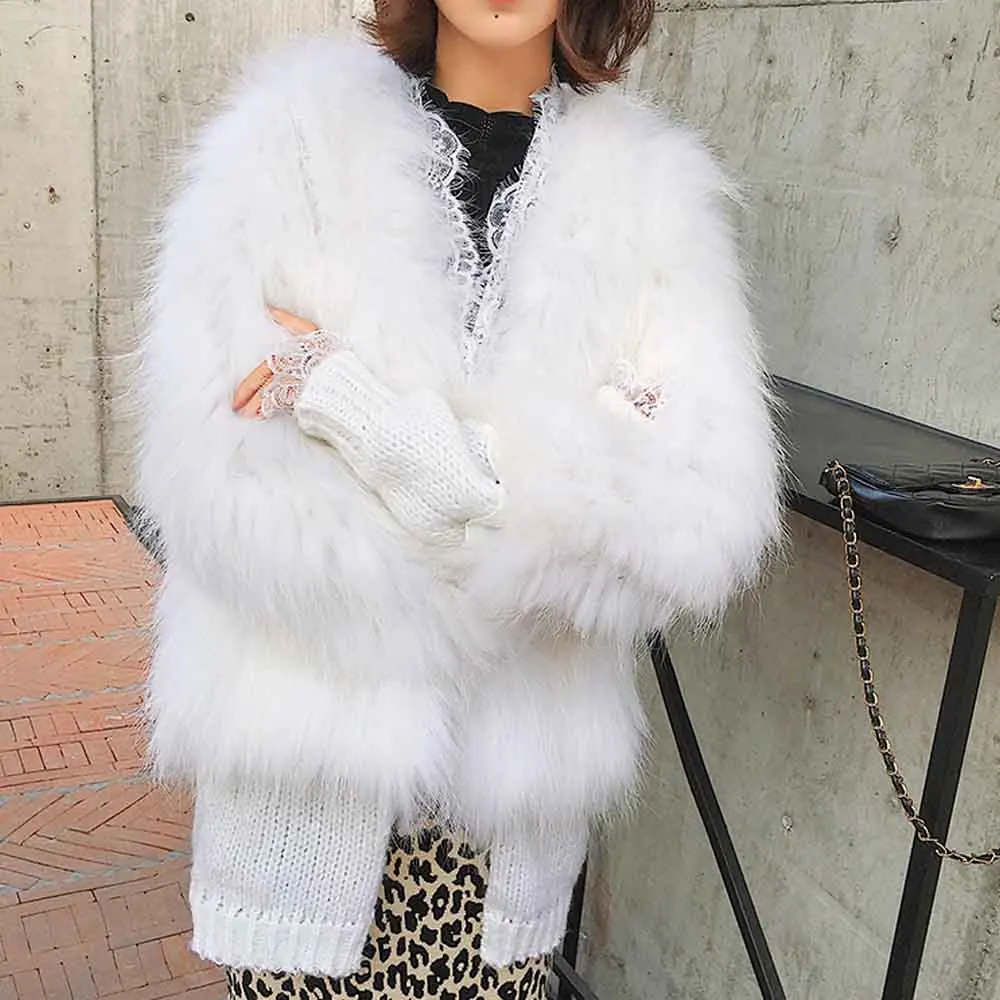 FIRSTTO стильная длинная мохнатая верхняя одежда из искусственного лисьего меха с