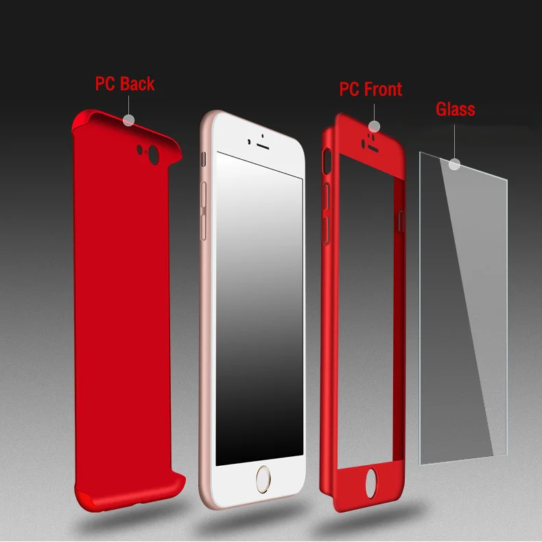 360 Защитный чехол для iPhone 6 6S 7 8 Plus X 5 5S SE закаленное стекло передняя и задняя крышка