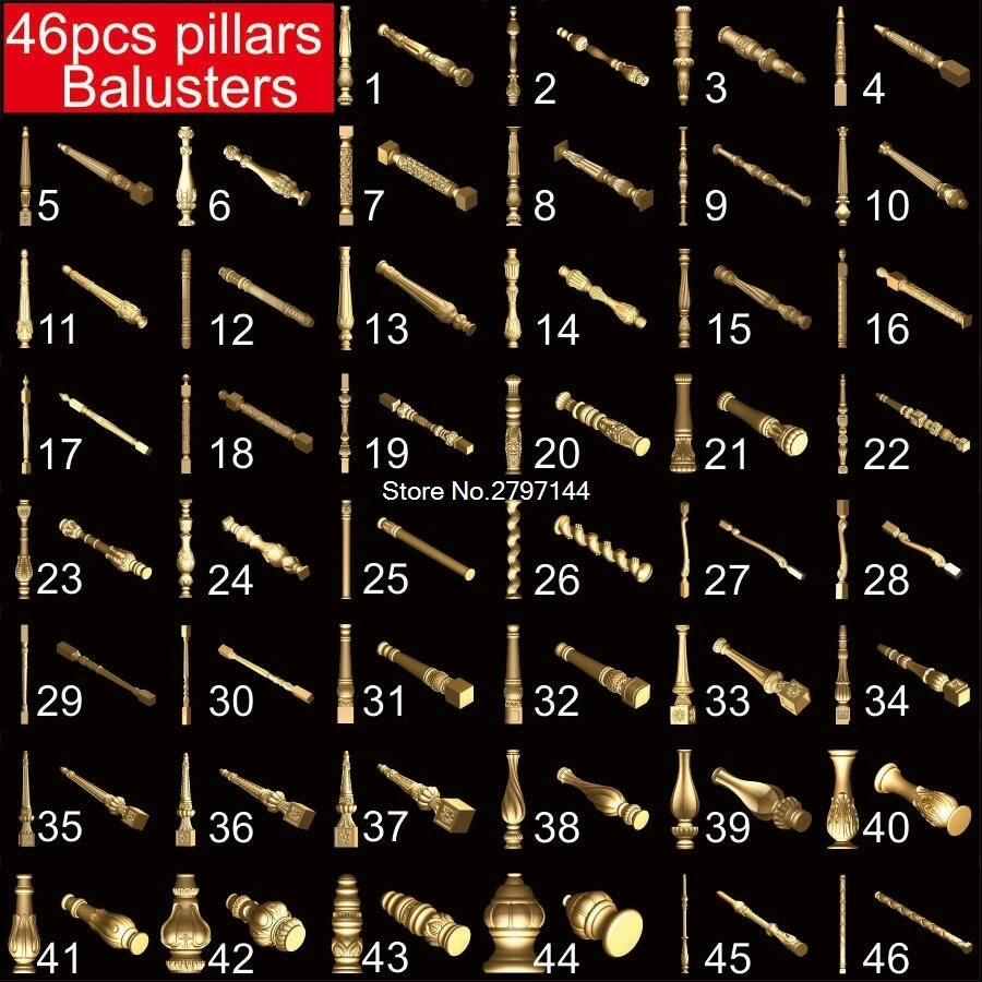 

46 шт. балясины и колонны 3D STL модель для резных фигурок фрезерный станок с ЧПУ гравер ArtCam Мраморный Столб модель дизайна