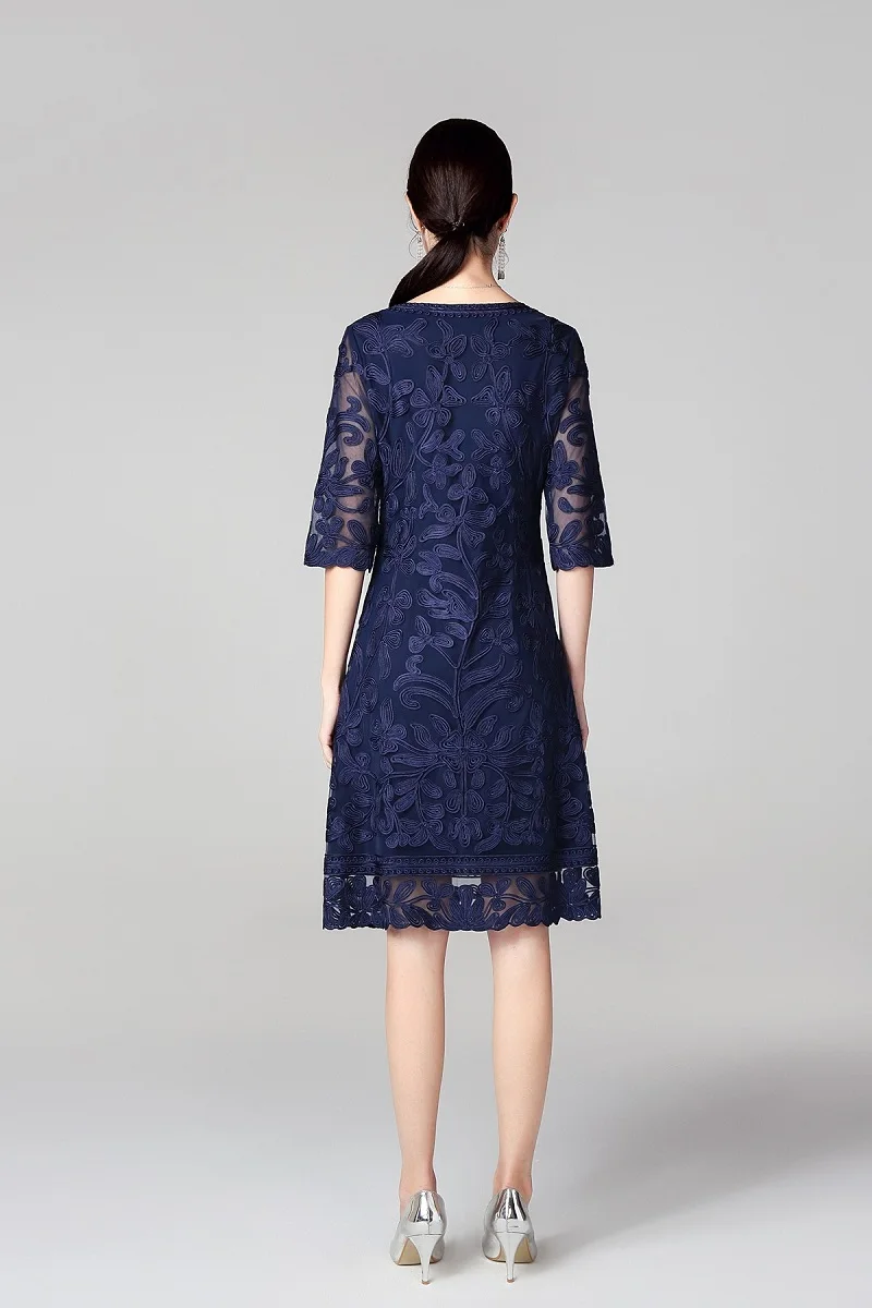 XXXXL платья Vestidos весенне-летние модные коктейльные вечерние женские с круглым вырезом ткань с аппликациями вышивка красное платье синего цвета