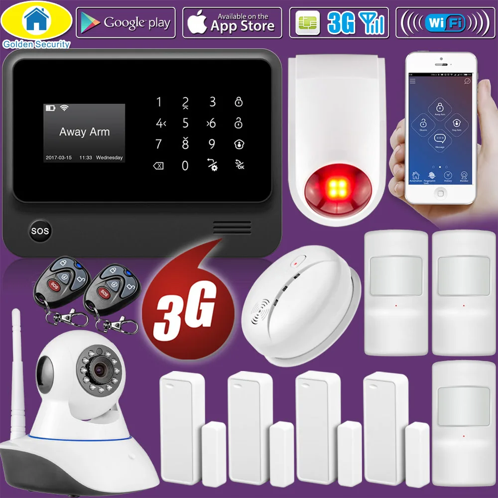 Kit1 Золотой безопасности DIY G90B Plus 3g GSM wifi умный пульт дистанционного управления Топ домашняя охранная пожарная домашняя сигнализация с IP сигнализацией хост - Цвет: Kit1