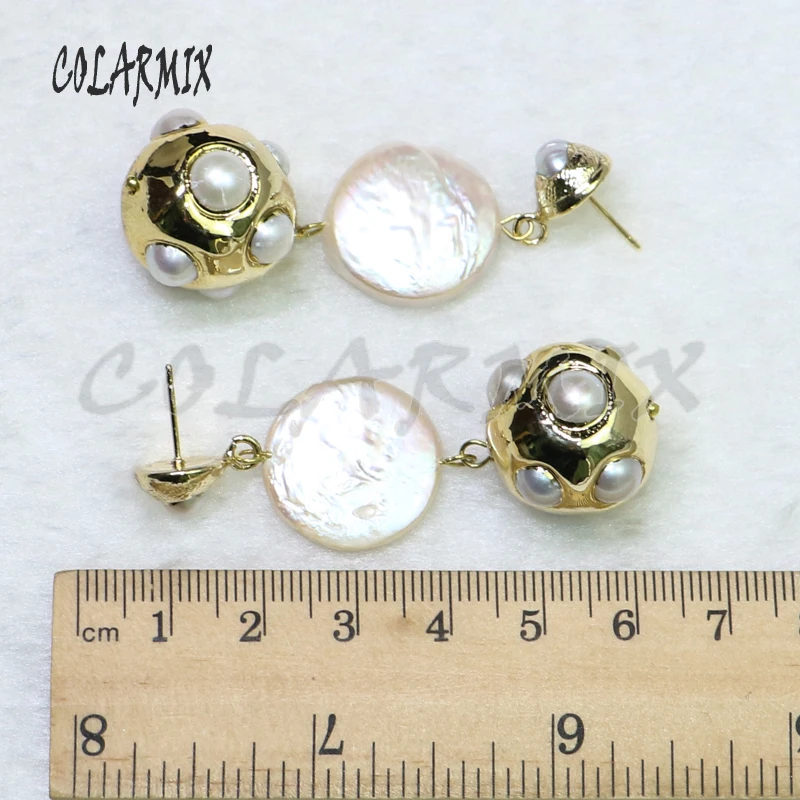 3 пары Позолоченные жемчужные серьги с натуральным жемчугом длинным