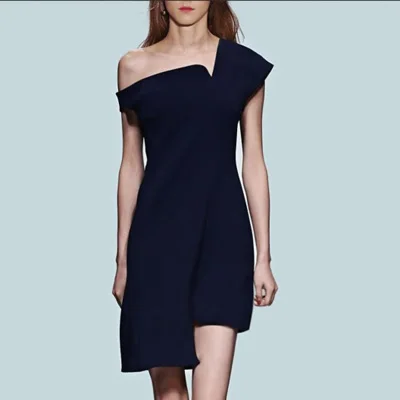 Женское платье с вырезом лодочкой Ассиметричное открытыми плечами для