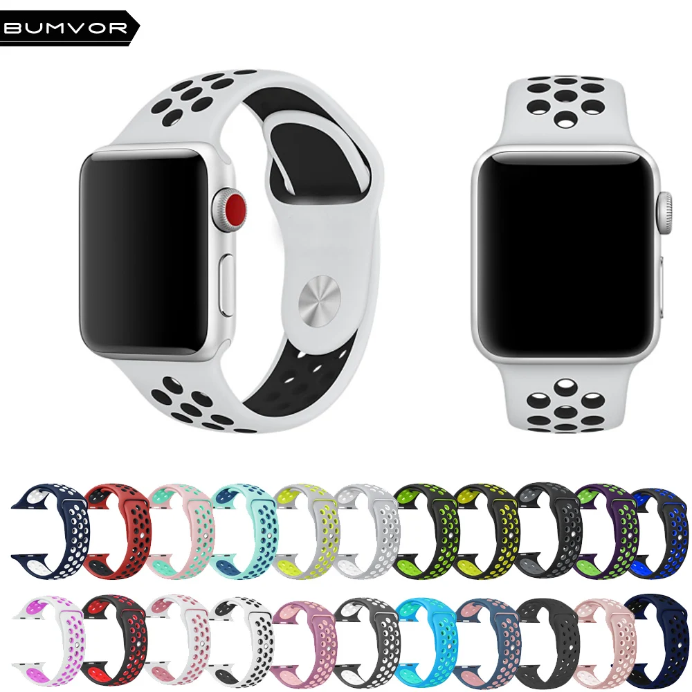 BUMVOR спортивный силиконовый ремешок для наручных часов Apple Watch Iwatch, ремешок 40/44/42/38 мм для наручных часов iwatch, на возраст 2, 3, 4, 5, ремешок для мужчин резиновый браслет с адаптером селфи-Стик