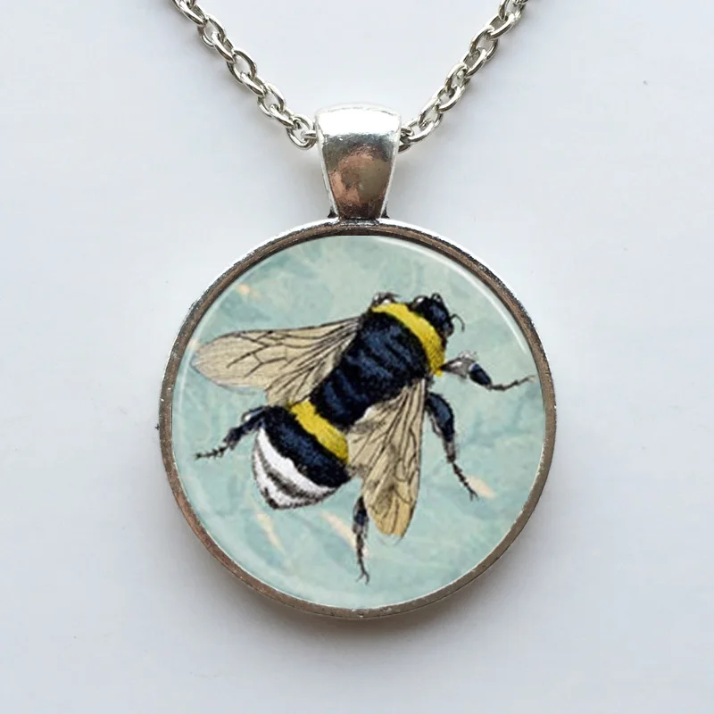 Бесплатная доставка ожерелье медовая пчела на синем цветочном фоне кулон в виде