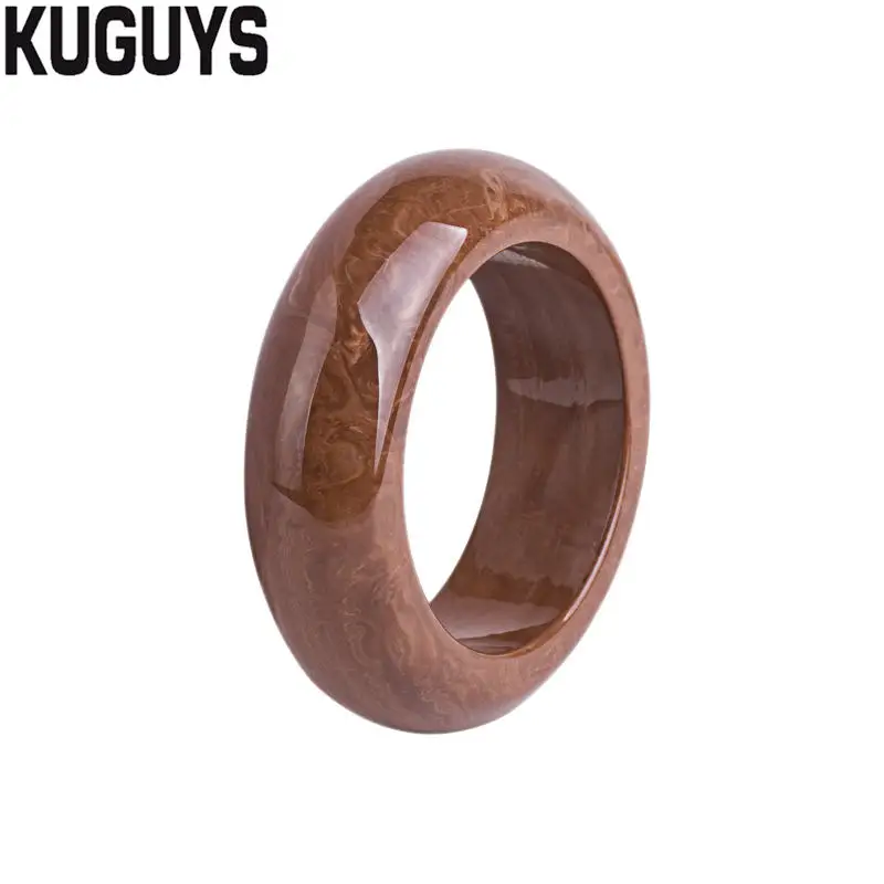 BROWN KUGUYS модные ювелирные изделия из смолы с рисунком широкие браслеты для женщин круглый цветной большой браслет трендовые аксессуары - Окраска металла: BROWN