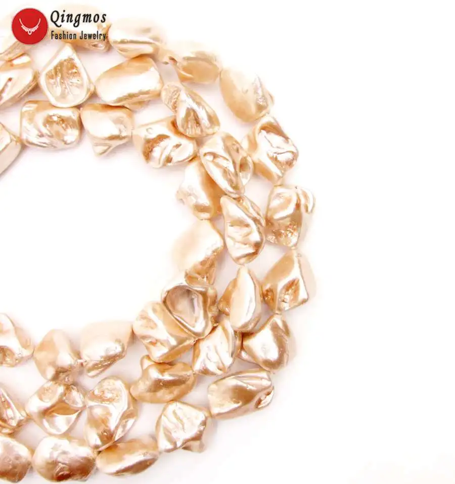 Qingmos15*20mm Baroque Pink Sea Shell Pearl Beads for Jewelry Beadwork Necklace Bracelet Earring DIY Loose Strands 15'' los827 |
