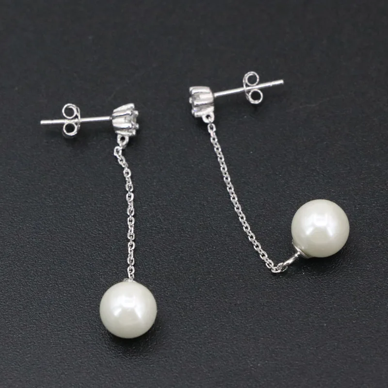 Женские длинные серьги из стерлингового серебра 925 пробы белый круглый