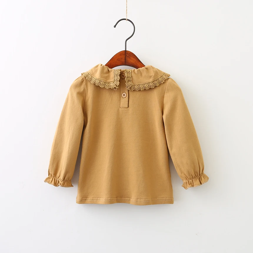 2017 Baby Girls Cotton Ruffles Long Sleeve Blouse Princess Kids Solid Top 5 pieces/lot Wholesale |