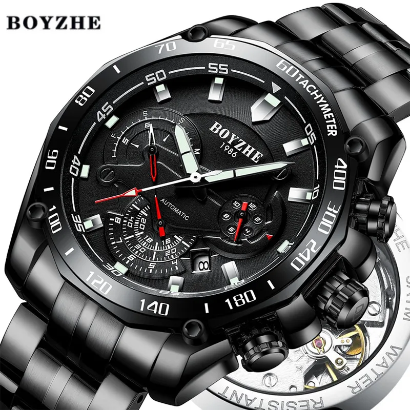 

BOYZHE, 2019, манера Automatische Mechanische Uhr, светящийся люксовый бренд Schwarz Militar Sport Edelstahl Uhren, Relogio Masculino