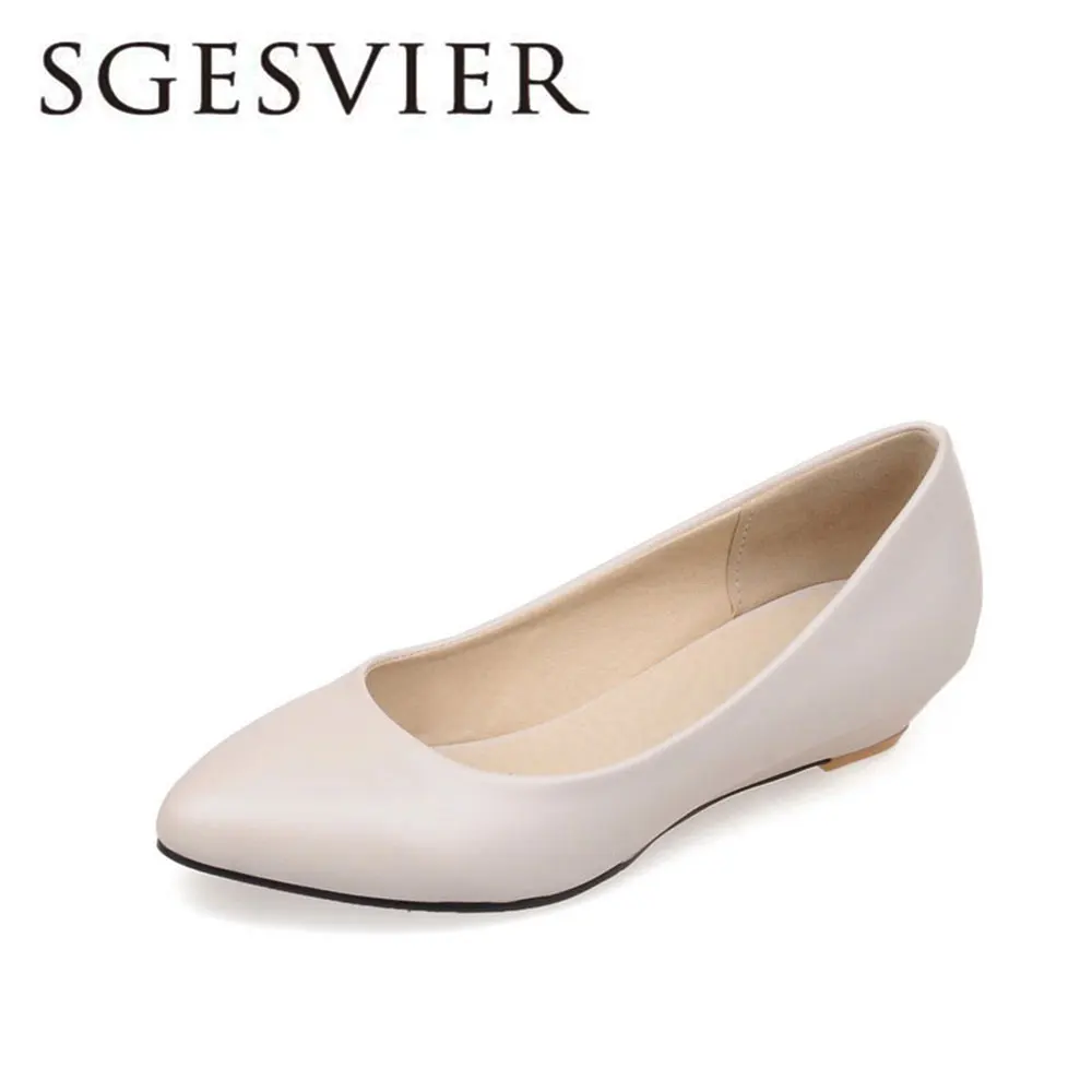 beige SGESVIER/женские туфли-лодочки; Туфли на танкетке с острым носком на низком каблуке; женские низкие слипоны; цвет белый, черный; туфли-лодочки; женская обувь; размеры 32-48; OX094 - Цвет: beige