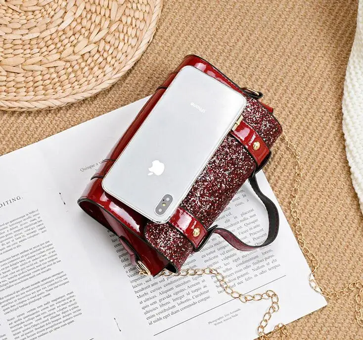 2019 модная Новая женская квадратная сумка с блестками из лакированной кожи