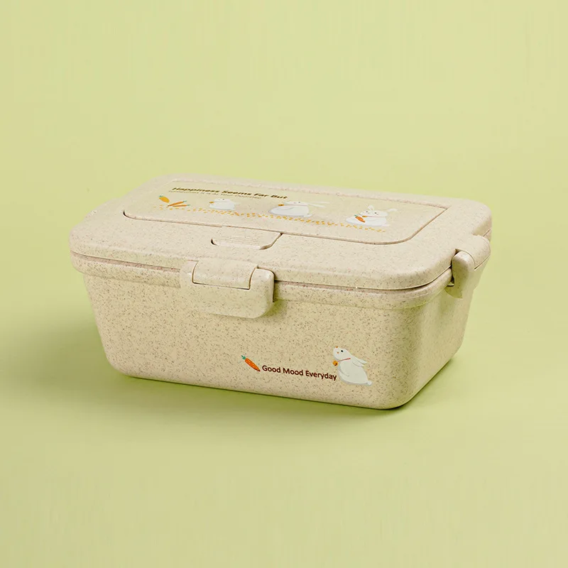 ONEUP пшеничная соломенная Ланч-бокс экологичный милый кролик Bento box Microwavable контейнер для хранения продуктов с ложкой и вилкой